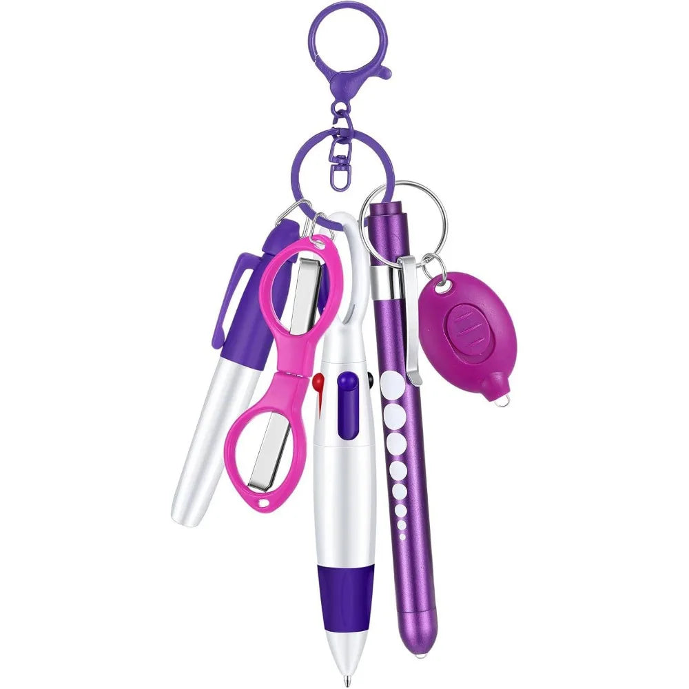 6-in-1 Retractable Nurse Pen Set with Light and Badge Clip